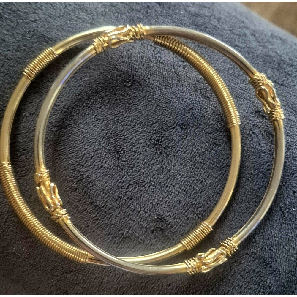 Vintage 2pc Two Tone Elephant Hair Style Solid Bangle Bracelets  Large 3" XL
